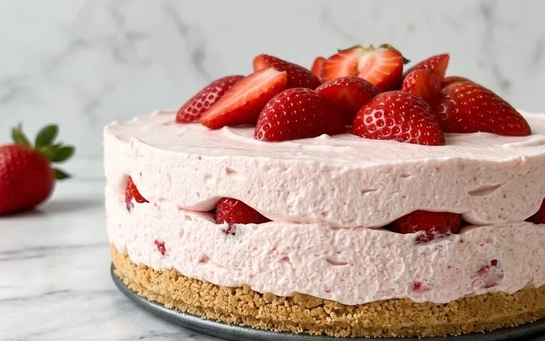 3 Ingredient No Bake Strawberry Cloud Cake