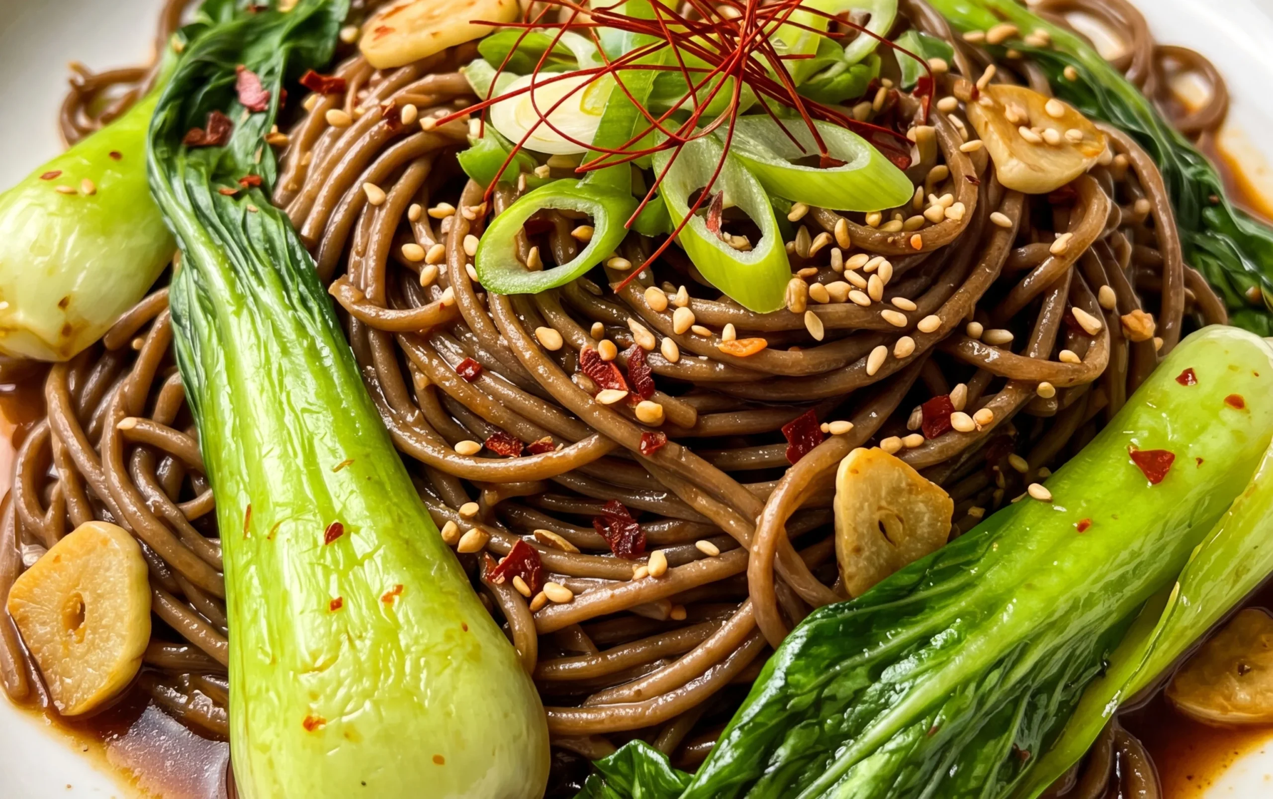 Spicy Garlic Soba Noodles with Bok Choy