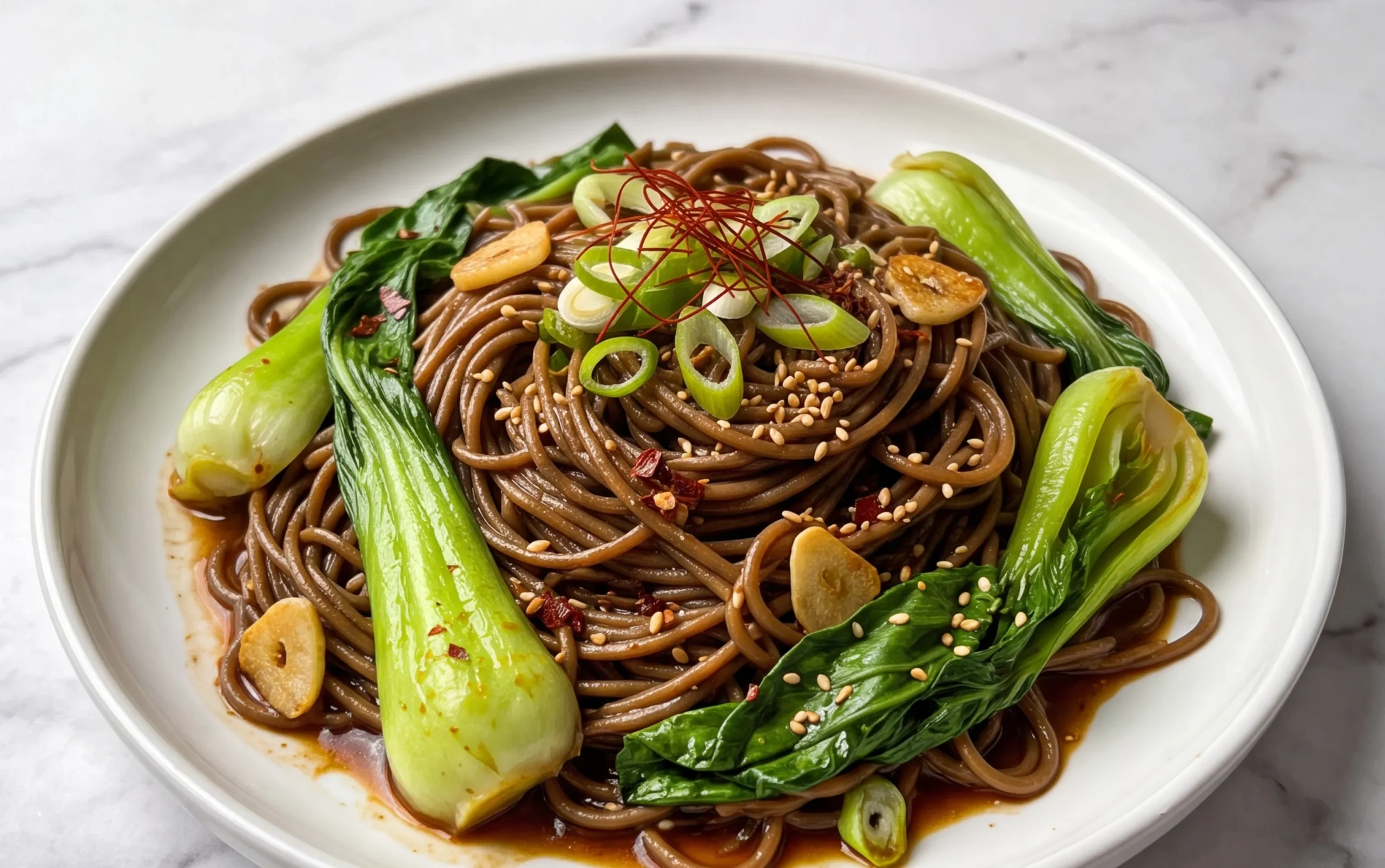 Spicy Garlic Soba Noodles with Bok Choy