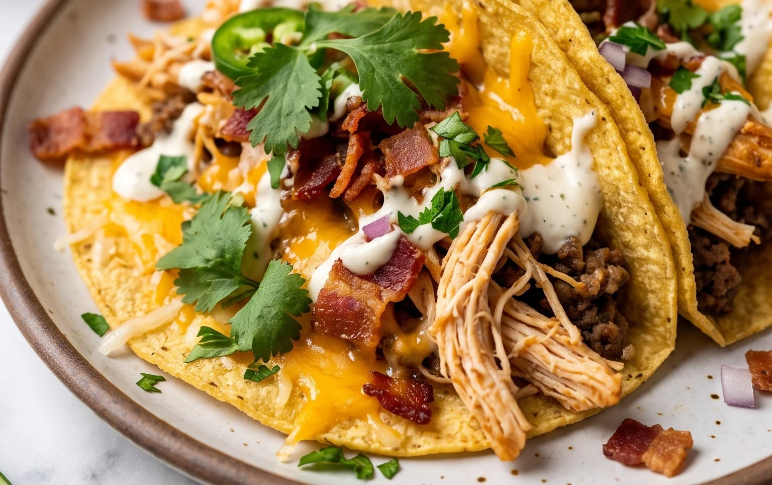 Baked Chicken Beef Bacon Ranch Tacos