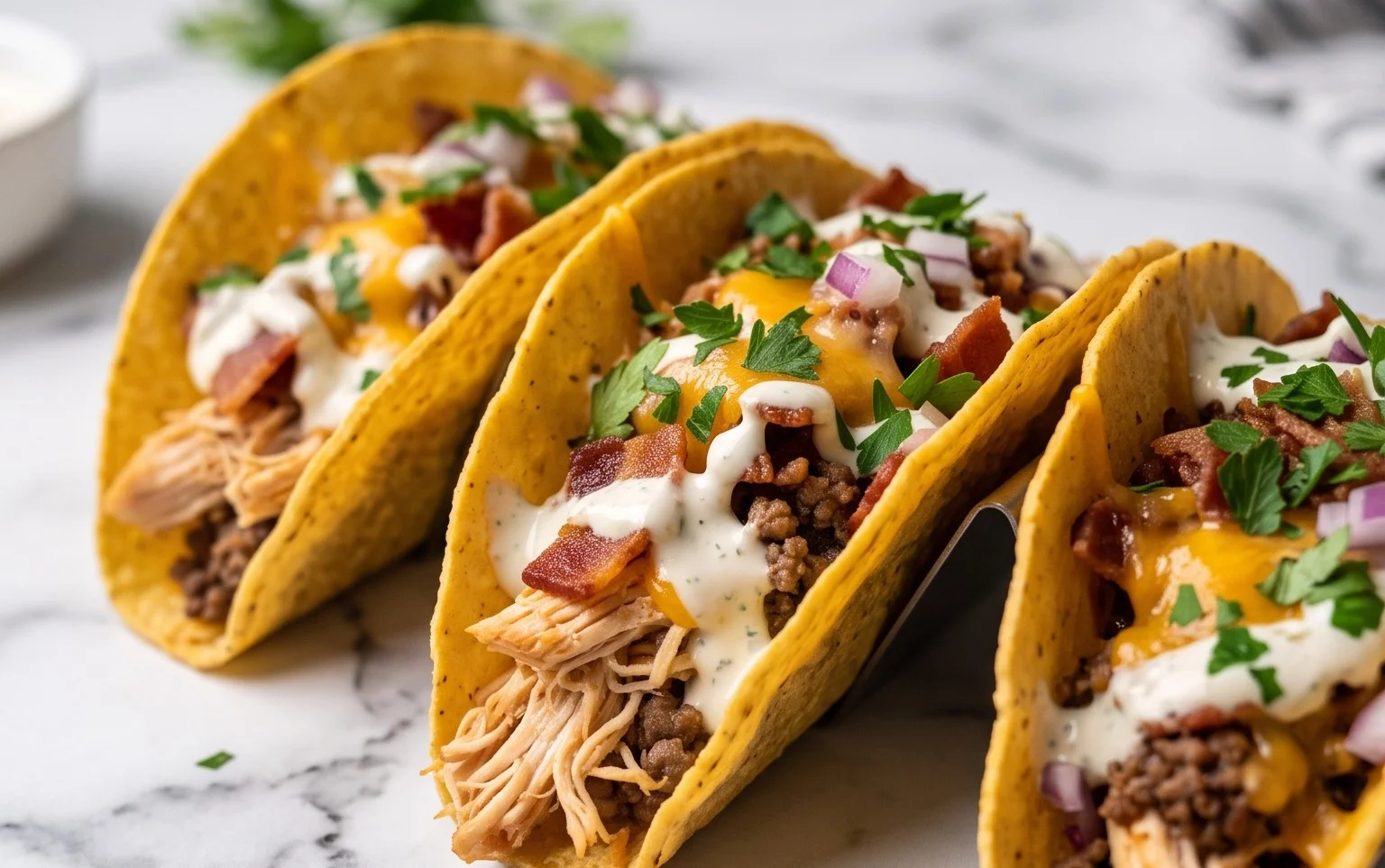 Baked Chicken Beef Bacon Ranch Tacos