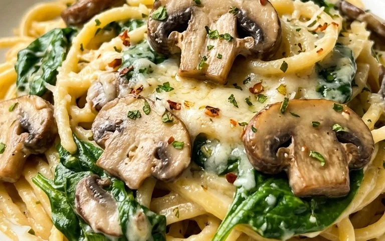 One-Pot Garlic Parmesan Pasta with Spinach and Mushrooms