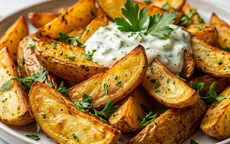 Kartoffelspalten mit Gurkendip