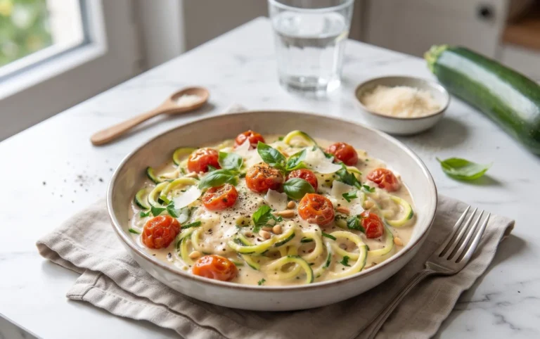 Zucchini-Spaghetti in cremiger Sauce– Zoodles