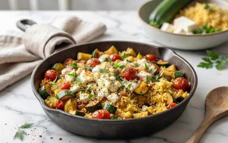 Zucchini-Reis-Pfanne mit Feta