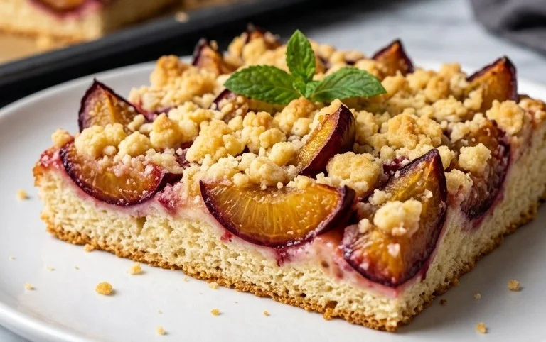 Rezept für Streusel-Pflaumenkuchen vom Blech mit Hefeteig