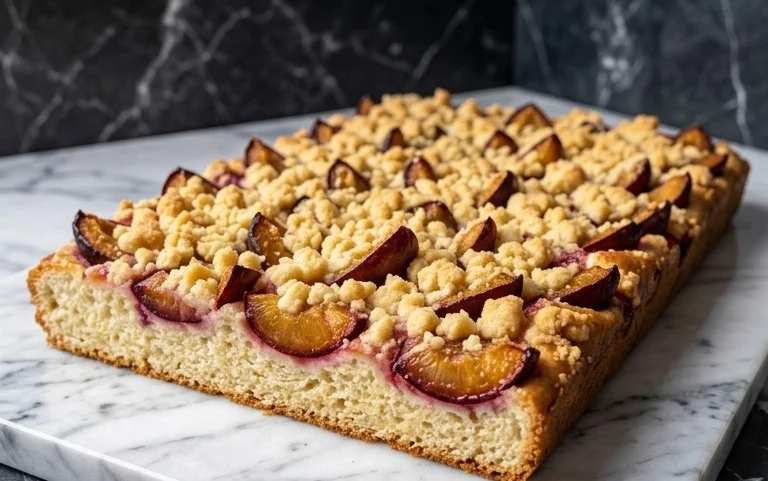 Rezept für Streusel-Pflaumenkuchen vom Blech mit Hefeteig