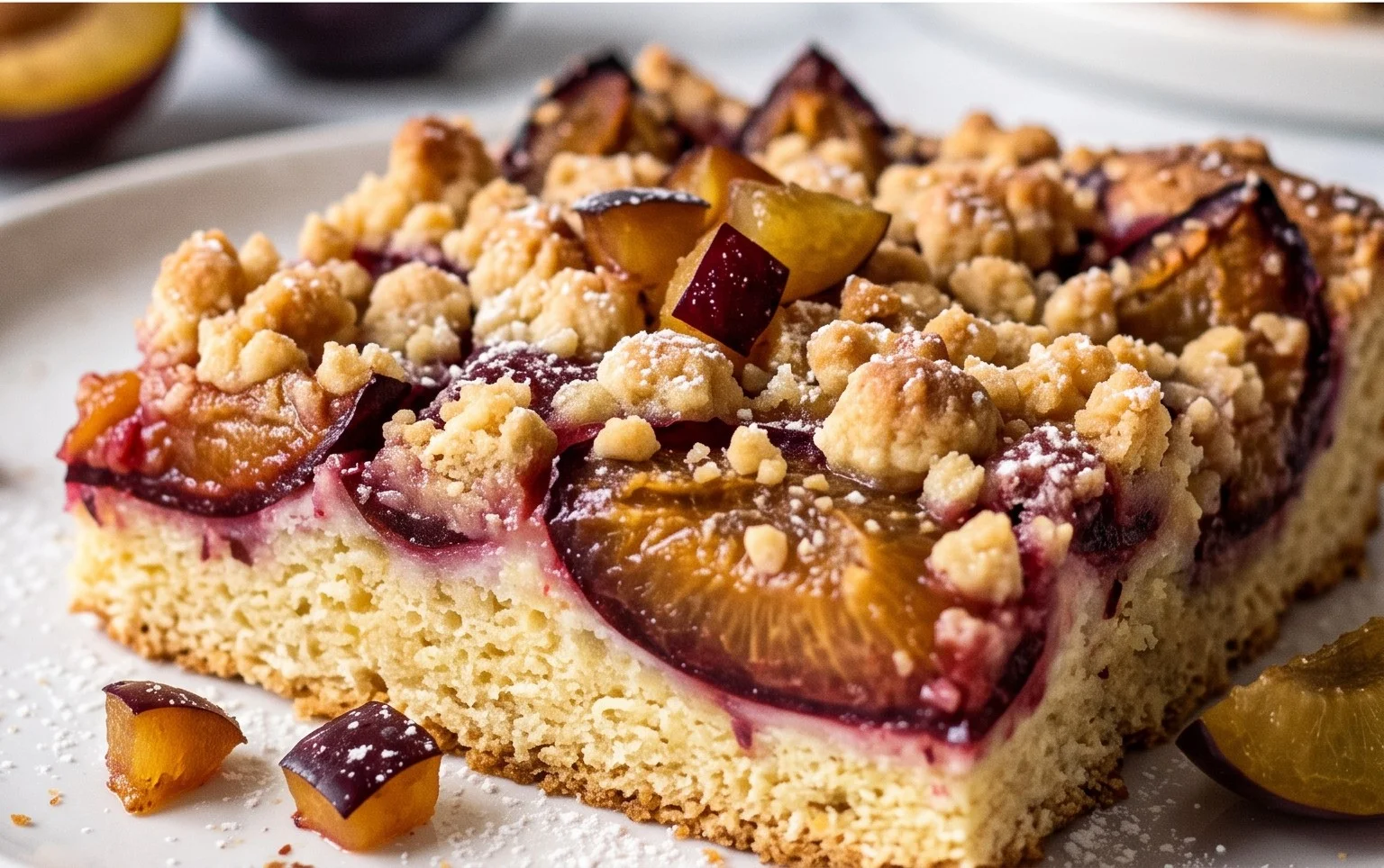 Pflaumenkuchen mit Streusel vom Blech (Quark-Öl-Teig)