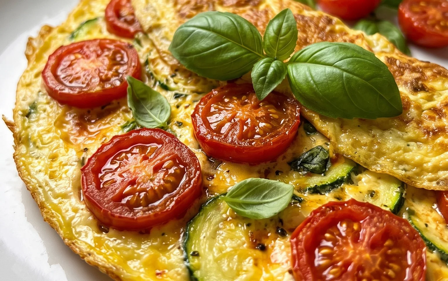 Zucchini-Omelett mit Tomaten und Basilikum