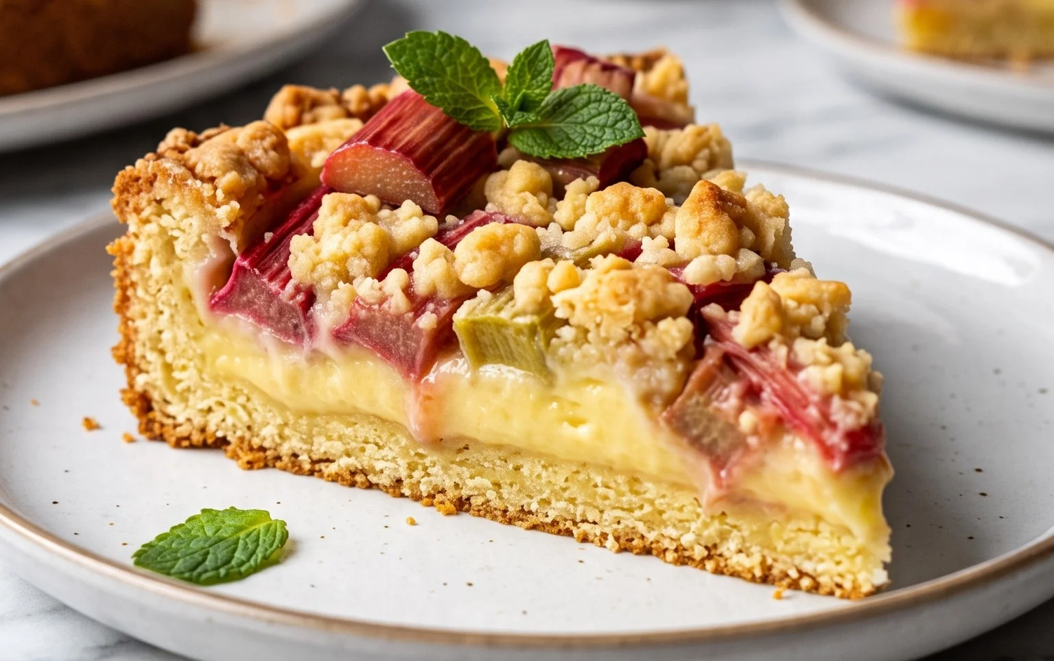 Rhabarberkuchen mit Pudding und Streuseln – wie von Oma