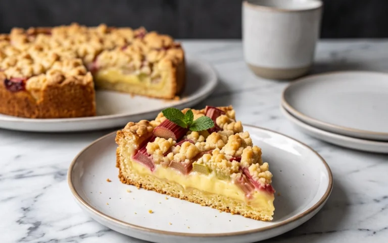 Rhabarberkuchen mit Pudding und Streuseln – wie von Oma