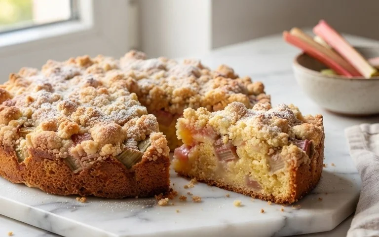 Rhabarberkuchen mit Streusel – Rezept für Eilige