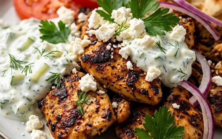 Mediterranes Hähnchen-Gyros mit Feta-Tzatziki genießen!
