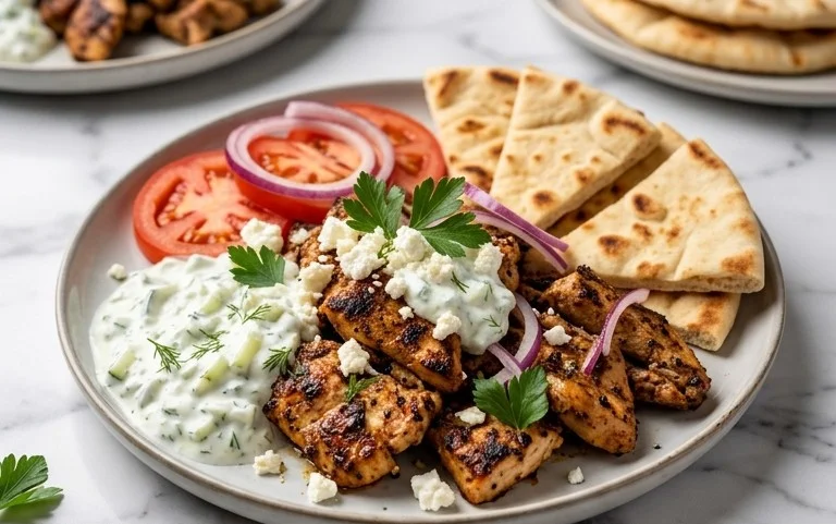 Mediterranes Hähnchen-Gyros mit Feta-Tzatziki genießen!