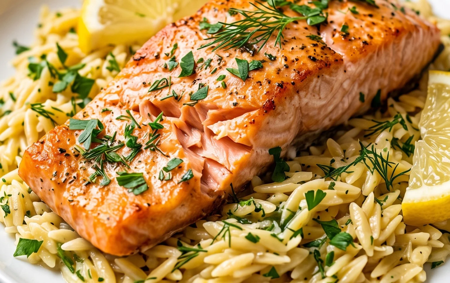 One Skillet Salmon with Lemon Orzo